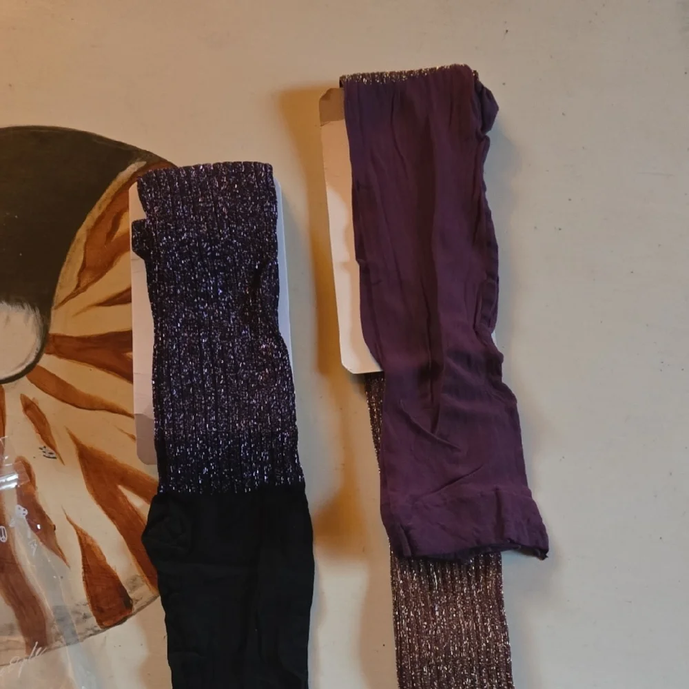 Free People Capitol Shimmer Ribbed Metallic Tights Gold And Purple 2 Pair